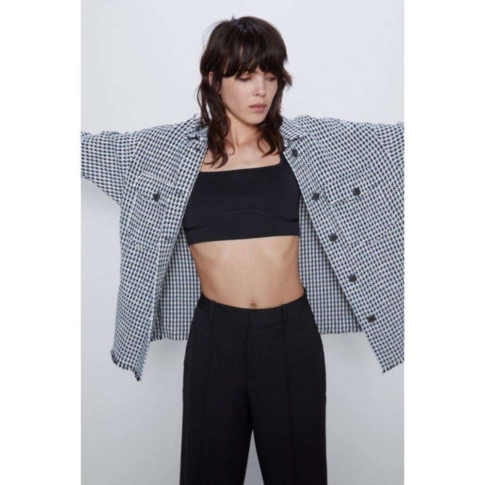 Zara | Tweed button down jacket in blue - Picture 2 of 13